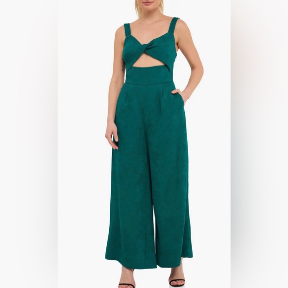 Endless Rose Pants - Endless Rose Plissé Cutout Wide Leg Jumpsuit